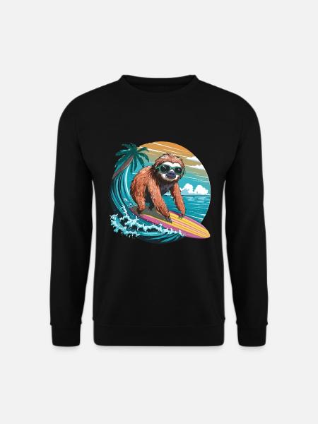 Surfer Faultier Tropischer Strand Welle Surfen - Unisex Pullover - Schwarz