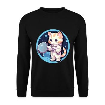 Astronaut Kitty erforscht die kosmische Grenze - Unisex Pullover - Schwarz - Vorne - Alina (178cm) & Michal (187cm)