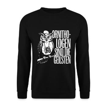 Ornithologen sind die Coolsten lustige Eule - Unisex Pullover - Schwarz - Vorne - Alina (178cm) & Michal (187cm)