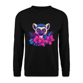 Lemur with tropical flowers - Unisex Sweatshirt - black - Front - Alina (178cm) & Michal (187cm)