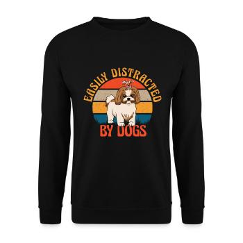 Leicht Abgelenkt Von Hunden Lustige Hundemutter - Unisex Pullover - Schwarz - Vorne - Alina (178cm) & Michal (187cm)