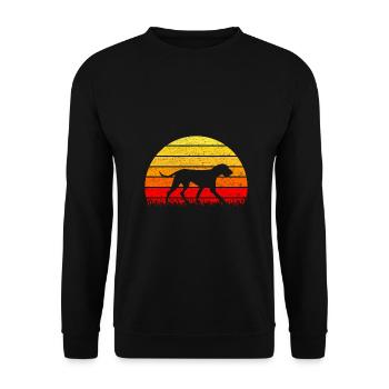 Vizsla Retro T Shirt Hunde Silhouette Sunset - Unisex Pullover - Schwarz - Vorne - Alina (178cm) & Michal (187cm)
