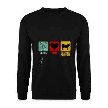 Icelandic Island Dog Dog Shirt - Peace Love - Unisex Sweatshirt - black - Front - Alina (178cm) & Michal (187cm)
