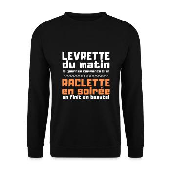 Levrette du matin, Raclette en soirée. Humour - Sweat-shirt Unisexe - noir - Devant - Alina (178cm) & Michal (187cm)