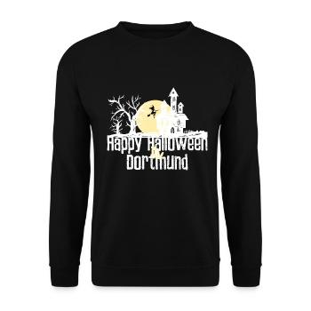 Happy Halloween in Dortmund Stadtnamen Design - Unisex Pullover - Schwarz - Vorne - Alina (178cm) & Michal (187cm)