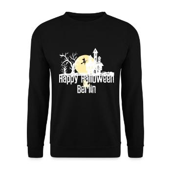 Happy Halloween in Berlin Stadtnamen Design - Unisex Pullover - Schwarz - Vorne - Alina (178cm) & Michal (187cm)
