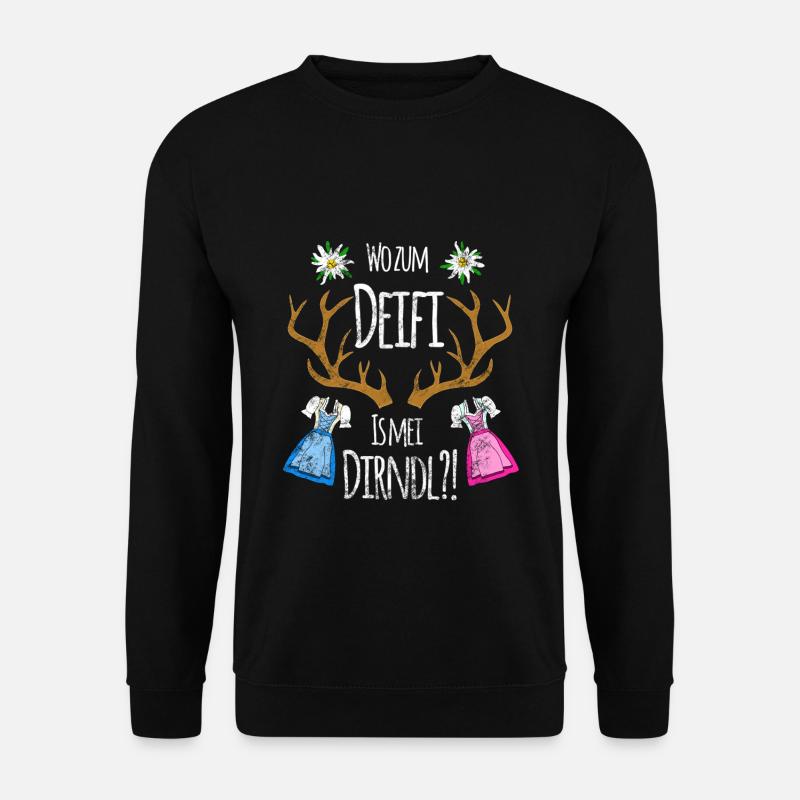 Wo zum Deifi is mei Dirndl - Unisex Pullover - Schwarz