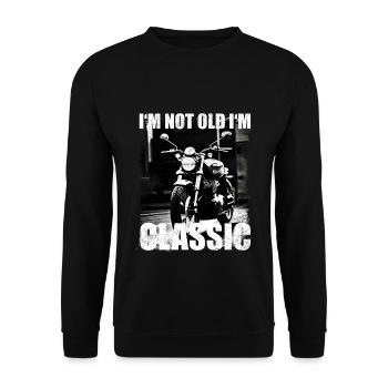 Motorrad i m not old I m classic - Unisex Pullover - Schwarz - Vorne - Alina (178cm) & Michal (187cm)