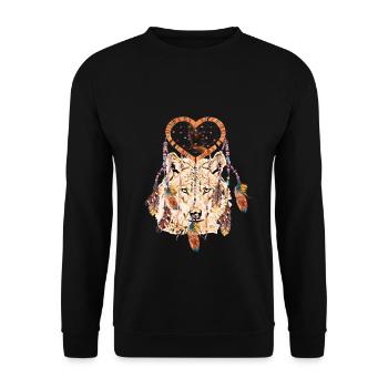 Wolf Traum Traumfänger Mystik Falke - Unisex Pullover - Schwarz - Vorne - Alina (178cm) & Michal (187cm)