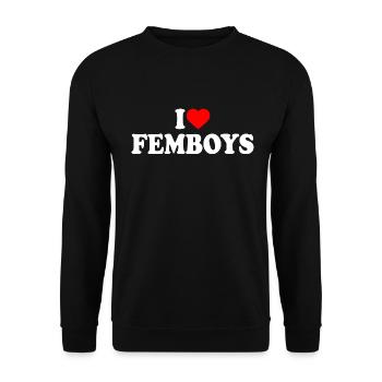 I love femboys - Unisex Pullover - Schwarz - Vorne - Alina (178cm) & Michal (187cm)