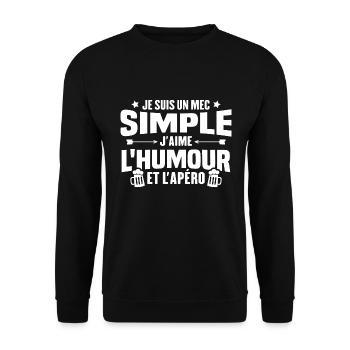 Je suis un mec simple j'aime l'humour et l'apéro - Sweat-shirt Unisexe - noir - Devant - Alina (178cm) & Michal (187cm)