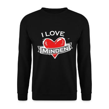 Minden - Ich liebe Stadtnamen in Tattoo Stil - Unisex Pullover - Schwarz - Vorne - Alina (178cm) & Michal (187cm)