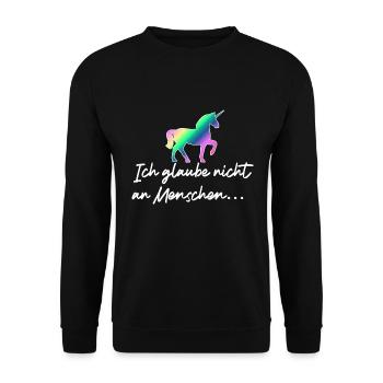 Einhorn / Ich glaube nicht an Menschen - Unisex Pullover - Schwarz - Vorne - Alina (178cm) & Michal (187cm)