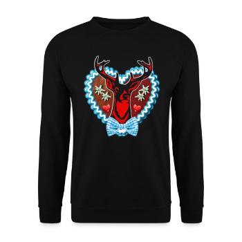 33 Lebkuchenherz Wiesn Hirsch Edelweiss Schleife - Unisex Pullover - Schwarz - Vorne - Alina (178cm) & Michal (187cm)