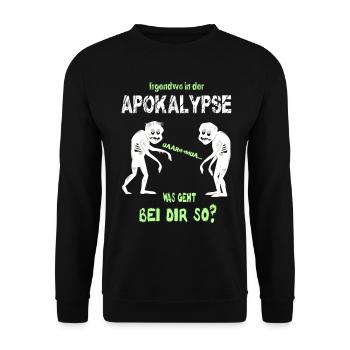 Irgendwo in der Apokalypse, Zombie Shirt - Unisex Pullover - Schwarz - Vorne - Alina (178cm) & Michal (187cm)