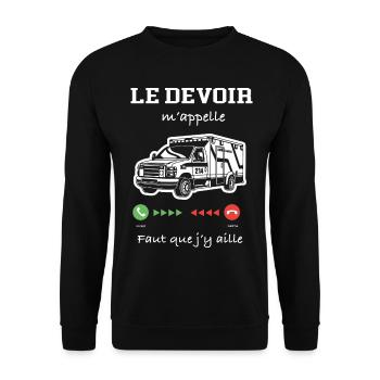 Idée cadeau ambulancier humour - Sweat-shirt Unisexe - noir - Devant - Alina (178cm) & Michal (187cm)