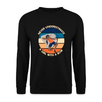 Unterschätze niemals ein Mädchen mit einem Bogenbogenschießen - Unisex Pullover - Schwarz - Vorne - Alina (178cm) & Michal (187cm)