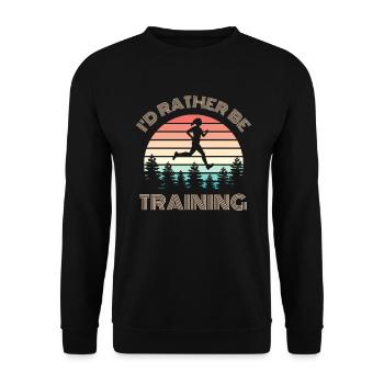 I'D RATHER BE Training Saying Retro Sun - Unisex Sweatshirt - black - Front - Alina (178cm) & Michal (187cm)