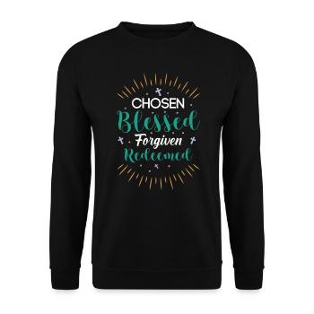 Auserwählt, vergeben, erlöst - Unisex Pullover - Schwarz - Vorne - Alina (178cm) & Michal (187cm)