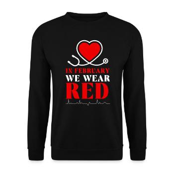 In February We Wear Red Heart Disease - Unisex Sweatshirt - black - Front - Alina (178cm) & Michal (187cm)
