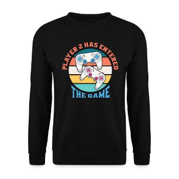 Spieler 2 hat das Spiel betreten Gamer Dad - Unisex Pullover - Schwarz - Vorne - Alina (178cm) & Michal (187cm)