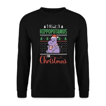 Ich will ein Nilpferd zu Weihnachten - Unisex Pullover - Schwarz - Vorne - Alina (178cm) & Michal (187cm)