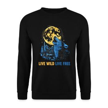Howling Wolf Live Wild Live Kostenlos - Unisex Pullover - Schwarz - Vorne - Alina (178cm) & Michal (187cm)
