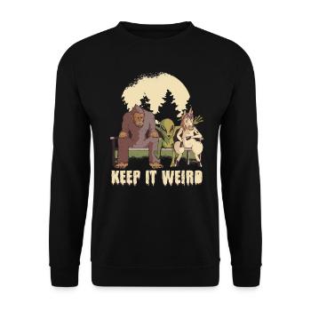 Halte es seltsam Sprichwort - Unisex Pullover - Schwarz - Vorne - Alina (178cm) & Michal (187cm)
