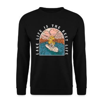 Das Leben am See ist das beste Leben Camping - Unisex Pullover - Schwarz - Vorne - Alina (178cm) & Michal (187cm)