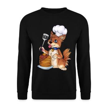 Woofle Waffeln Waffel Hund Bellen Pancakes Essen - Unisex Pullover - Schwarz - Vorne - Alina (178cm) & Michal (187cm)