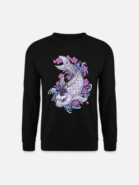 Koi Fisch im Yin Yang Design mit Kirschblüten - Unisex Pullover - Schwarz