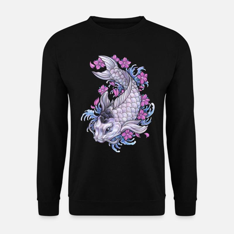 Koi Fisch im Yin Yang Design mit Kirschblüten - Unisex Pullover - Schwarz