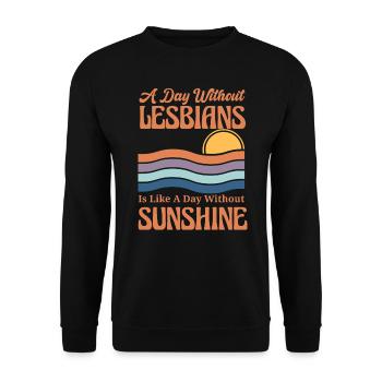Ein Tag ohne Lesben LGBTQI Pride Flagge Vintage - Unisex Pullover - Schwarz - Vorne - Alina (178cm) & Michal (187cm)