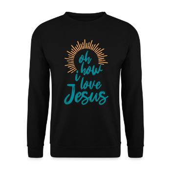 Oh, wie ich Jesus liebe, christlicher Glaube, Jesus - Unisex Pullover - Schwarz - Vorne - Alina (178cm) & Michal (187cm)