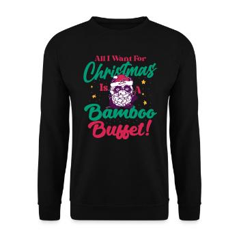 lustiger Panda Christmas Morning Vibes - Unisex Pullover - Schwarz - Vorne - Alina (178cm) & Michal (187cm)