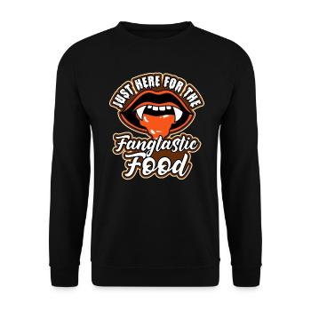 Nur hier für das Halloween-Wortspiel mit Fangtastic Food - Unisex Pullover - Schwarz - Vorne - Alina (178cm) & Michal (187cm)