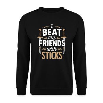 Je bats mes amis avec des bâtons drôle GN - Sweat-shirt Unisexe - noir - Devant - Alina (178cm) & Michal (187cm)
