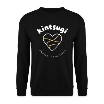 Umarme die Unvollkommenheit mit Heart Kintsugi - Unisex Pullover - Schwarz - Vorne - Alina (178cm) & Michal (187cm)
