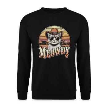 Coole Vintage Cowboy Katze mit Sonnenbrille Miau - Unisex Pullover - Schwarz - Vorne - Alina (178cm) & Michal (187cm)