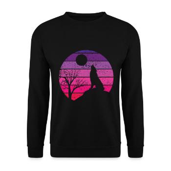 Heulender Wolf Mond Logo Vintage - Unisex Pullover - Schwarz - Vorne - Alina (178cm) & Michal (187cm)