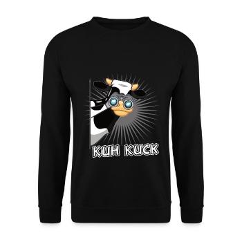 Kuh Kuck - Kühe und lustige Vögel Geschenk - Unisex Pullover - Schwarz - Vorne - Alina (178cm) & Michal (187cm)