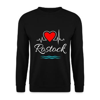Rostock-Mein Herz schlägt für Usedom-Herz - Unisex Pullover - Schwarz - Vorne - Alina (178cm) & Michal (187cm)