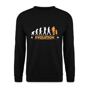 Vater und Tochter - Evolution - orange/weiss - Unisex Pullover - Schwarz - Vorne - Alina (178cm) & Michal (187cm)