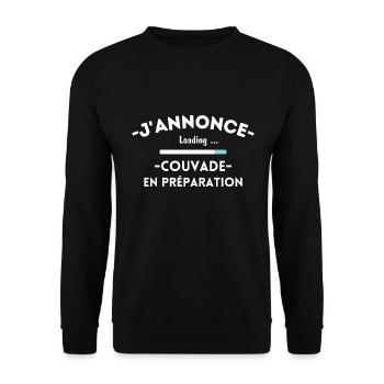 Futur papa humour cadeau, Couvade loading - Sweat-shirt Unisexe - noir - Devant - Alina (178cm) & Michal (187cm)