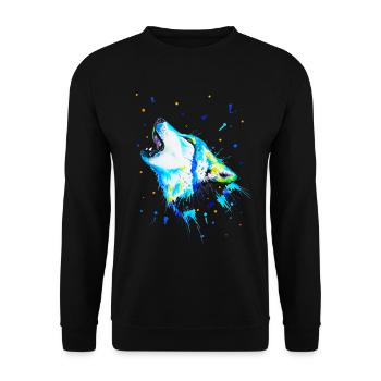 Blauer heulender Wolf - Unisex Pullover - Schwarz - Vorne - Alina (178cm) & Michal (187cm)