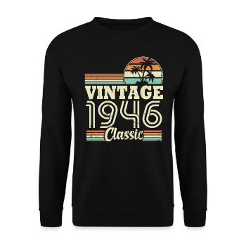 Vintage 1946 Classic, Cadeau D'anniversaire 77 Ans - Sweat-shirt Unisexe - noir - Devant - Alina (178cm) & Michal (187cm)