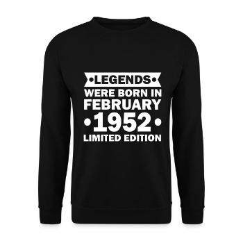 71. Geburtstag Februar Jahrgang 1952 Geschenkidee - Unisex Pullover - Schwarz - Vorne - Alina (178cm) & Michal (187cm)