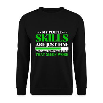 Toleranz gegenüber Idioten braucht Arbeit Frech - Unisex Pullover - Schwarz - Vorne - Alina (178cm) & Michal (187cm)