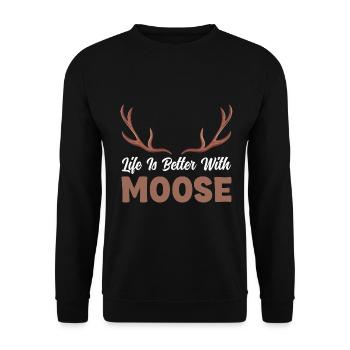 Mit Elch ist das Leben besser! Lustig Elch Spruch - Unisex Pullover - Schwarz - Vorne - Alina (178cm) & Michal (187cm)