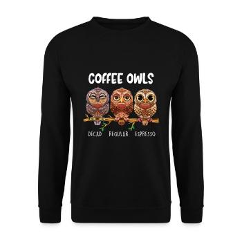 Kaffee Eulen Espresso Regular Coffee Owls Barista - Unisex Pullover - Schwarz - Vorne - Alina (178cm) & Michal (187cm)